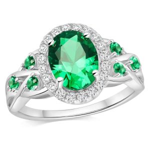 Radiant Oval Cut Gemstone Halo Ring - Green