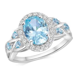 Radiant Oval Cut Gemstone Halo Ring - Sky Blue