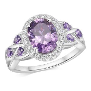 Radiant Oval Cut Gemstone Halo Ring - Purple